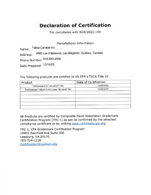 Declaration of Certification